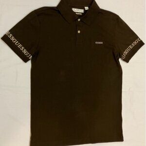 Guess Los Angeles Men Extra Slim Fit Polo T-Shirt Brown Logo Size S
